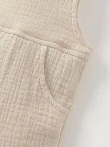 Rompers Em bé Nút Túi màu trơn - Màu be - Xem 6