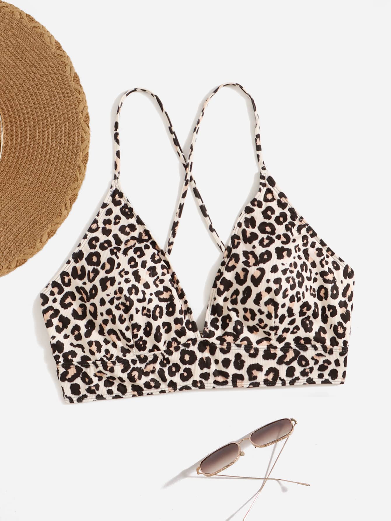 SHEIN Swim Curve Plus Leopard Print Bikini Top - Multicolor - View 1