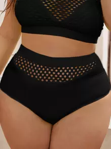 Celure Bottom de bikini de talla grande con ribete de red para el verano - Negro - Ver 1