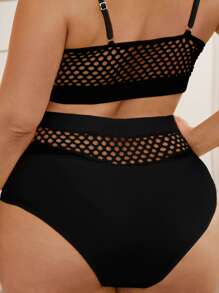 Celure Bottom de bikini de talla grande con ribete de red para el verano - Negro - Ver 2