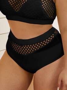 Celure Bottom de bikini de talla grande con ribete de red para el verano - Negro - Ver 4