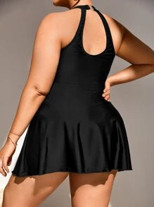 SHEIN Swim Curve Bikini Ba Lỗ kích thước lớn Hội Chữ thập Cắt ra màu trơn Thanh lịch - màu đen - Xem 2