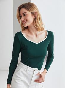 MOTF PREMIUM CONTRAST BINDING T-SHIRT - Dark Green - View 1