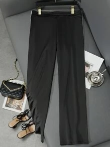 Plus Side Striped Snap Button Pants - Black - View 2