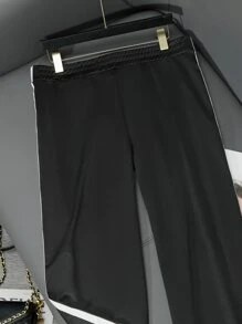 Plus Side Striped Snap Button Pants - Black - View 3