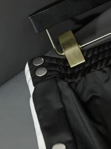 Plus Side Striped Snap Button Pants - Black - View 4