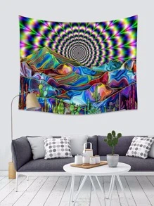 山与仙人掌印花挂毯、房间旗帜、房间装饰、挂毯、墙壁装饰、墙壁艺术、房间用品、房间旗帜、家居装饰、挂毯 - 彩色 - 查看 4