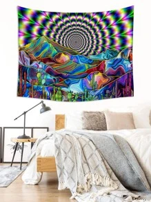 山与仙人掌印花挂毯、房间旗帜、房间装饰、挂毯、墙壁装饰、墙壁艺术、房间用品、房间旗帜、家居装饰、挂毯 - 彩色 - 查看 5