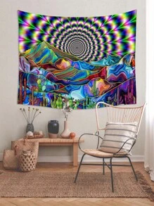 山与仙人掌印花挂毯、房间旗帜、房间装饰、挂毯、墙壁装饰、墙壁艺术、房间用品、房间旗帜、家居装饰、挂毯 - 彩色 - 查看 6