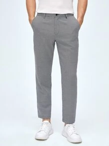 GENTILAND Hombres Pantalones con estampado de pata de gallo - Blanco y Negro - Ver 1