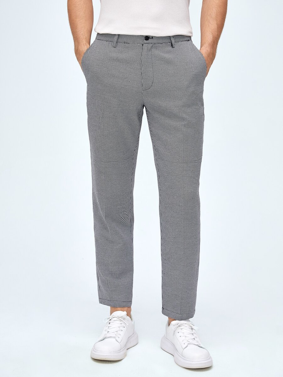 GENTILAND Hombres Pantalones con estampado de pata de gallo - Blanco y Negro - Ver 1