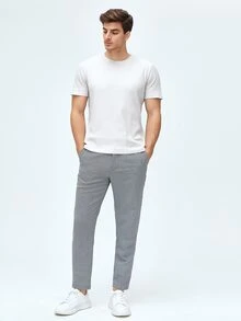 GENTILAND Hombres Pantalones con estampado de pata de gallo - Blanco y Negro - Ver 5