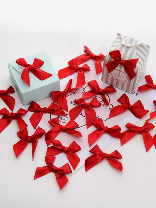 20pcs Plain Gift Wrap Bow, Red Small Satin Bow For Gift Wrapping Decor