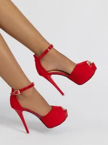 Peep Toe Platform Stiletto Heeled Ankle Strap Pumps