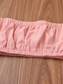 SHEIN 女孩一字肩泡泡袖上衣和荷葉邊半身裙 - 藕粉色 - 查看 4