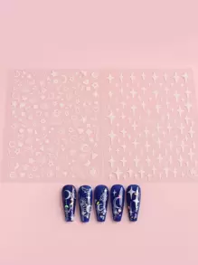 2片星月印花夜光美甲貼紙 Y2K風格美甲貼紙 DIY - 白色 - 查看 3