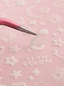 2片星月印花夜光美甲貼紙 Y2K風格美甲貼紙 DIY - 白色 - 查看 5