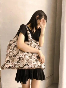 Allover Cartoon Cat Graphic Shopper Bag,Pattern Shopper Bag, Lightweight Shoulder Bag, Foldable Organizer - Multicolor - Ver 2