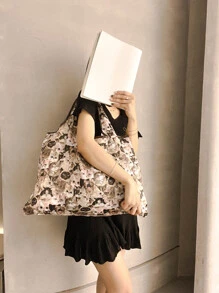 Allover Cartoon Cat Graphic Shopper Bag,Pattern Shopper Bag, Lightweight Shoulder Bag, Foldable Organizer - Multicolor - Ver 5