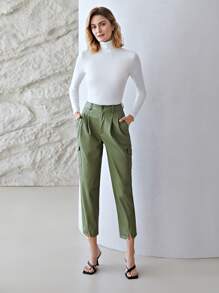MOTF PREMIUM PU LEATHER CROPPED TROUSERS - Army Green - View 1