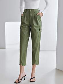 MOTF PREMIUM PU LEATHER CROPPED TROUSERS - Army Green - View 4