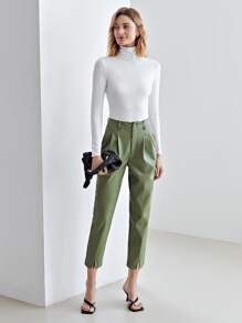 MOTF PREMIUM PU LEATHER CROPPED TROUSERS - Army Green - View 5