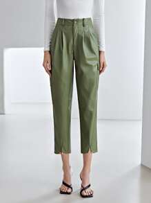 MOTF PREMIUM PU LEATHER CROPPED TROUSERS - Army Green - View 6