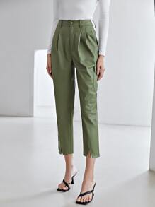 MOTF PREMIUM PU LEATHER CROPPED TROUSERS - Army Green - View 7