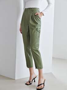 MOTF PREMIUM PU LEATHER CROPPED TROUSERS - Army Green - View 8