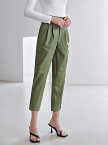 MOTF PREMIUM PU LEATHER CROPPED TROUSERS - Army Green - View 9