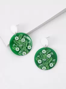 Bông tai hình tròn in hoa - Nhiều màu - Xem 1