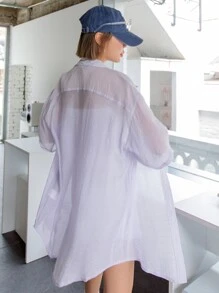 DAZY Solid Drop Shoulder Sheer Blouse