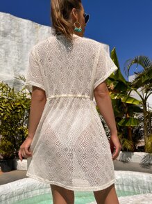 Kimono con cordón delantero - Beis - Ver 2