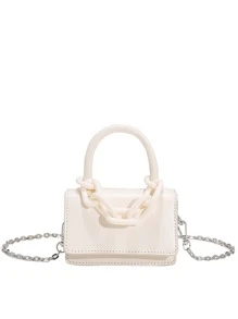 Girls Chain Decor Flap Square Bag - White - View 1