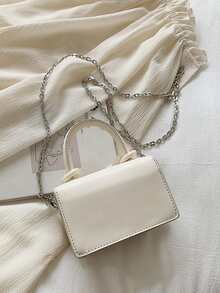 Girls Chain Decor Flap Square Bag - White - View 3