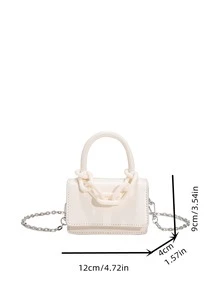 Girls Chain Decor Flap Square Bag - White - View 4