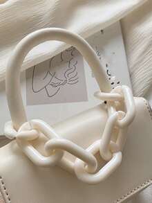 Girls Chain Decor Flap Square Bag - White - View 5