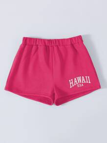 SHEIN Unity Shorts deportivos con estampado de letra - Rosa Fucsia - Ver 3