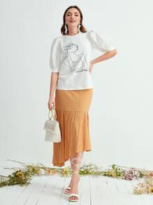 Mulvari Figure Graphic Puff Sleeve Tee - White - View 4