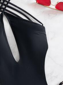 Plain Cut-out One Piece Swimsuit - Black - View 4