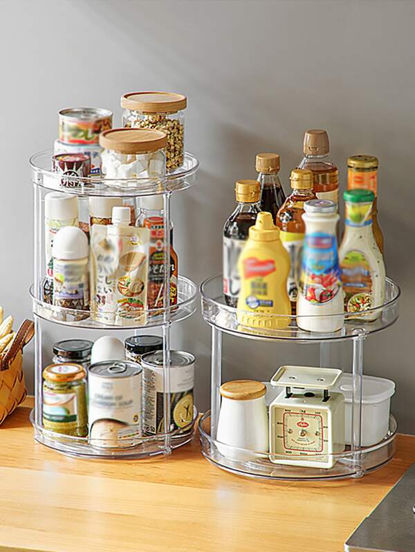 1pc Multifunction 360 Degree Plastic Kitchen Condiment Storage Rack
