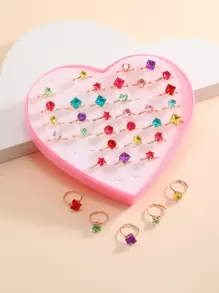 36pcs Girls Random Rhinestone Decor Ring - Multicolor - View 1