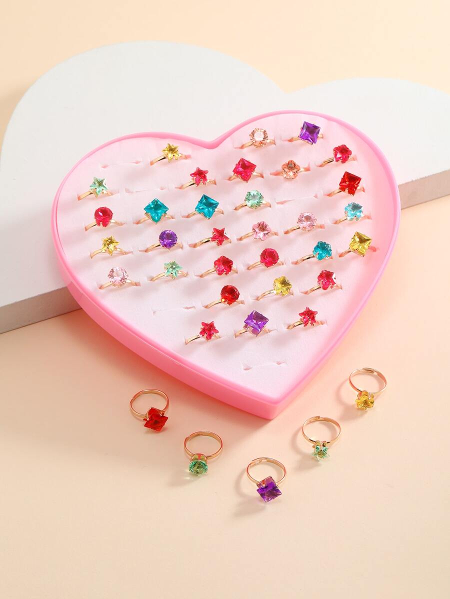 36pcs Girls Random Rhinestone Decor Ring - Multicolor - View 1