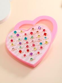 36pcs Girls Random Rhinestone Decor Ring - Multicolor - View 2