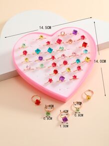 36pcs Girls Random Rhinestone Decor Ring - Multicolor - View 3