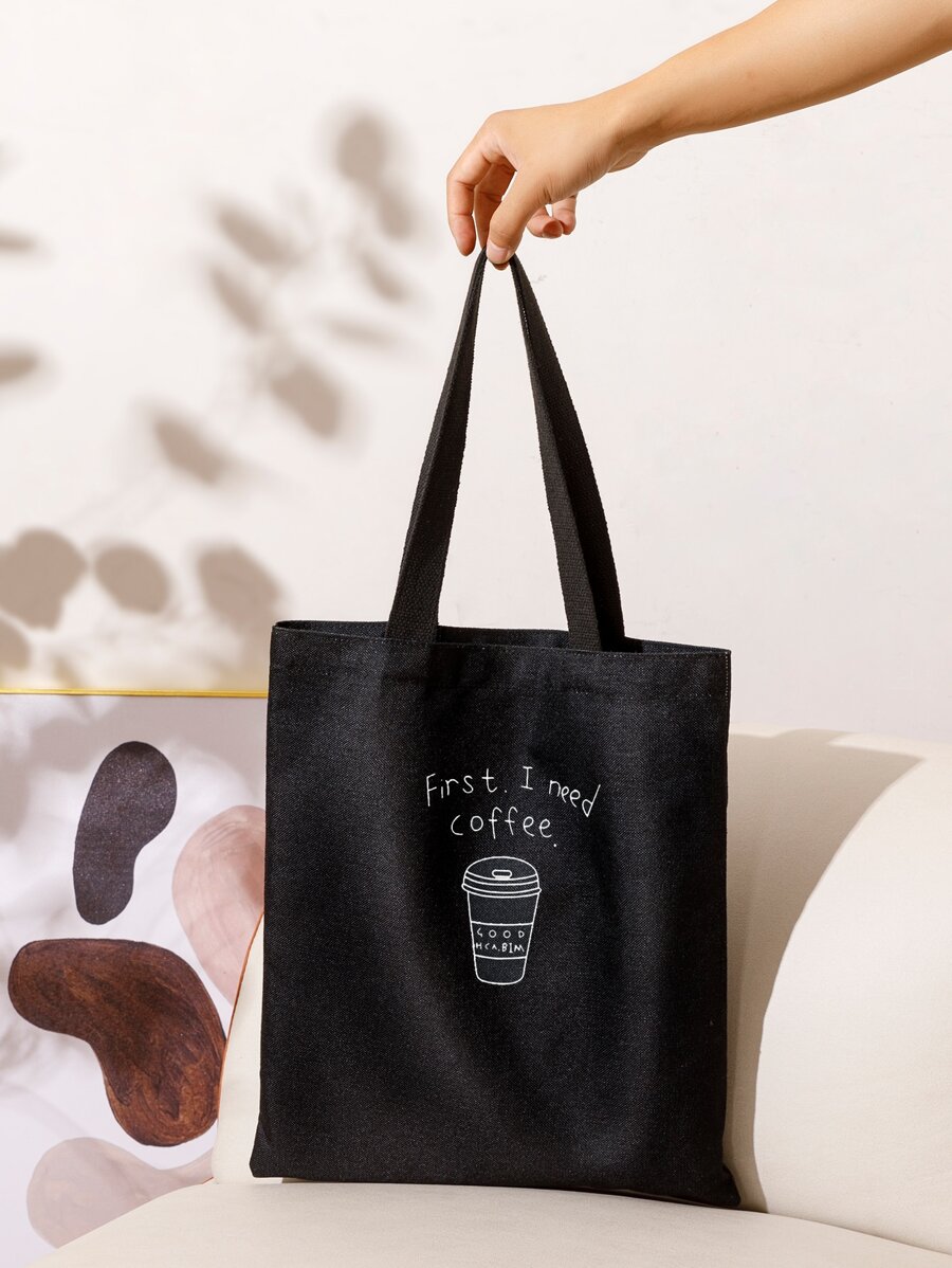 Bolsa de compras con letra & café con estampado - Blanco y Negro - Ver 1