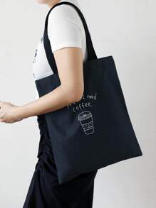 Bolsa de compras con letra & café con estampado - Blanco y Negro - Ver 2