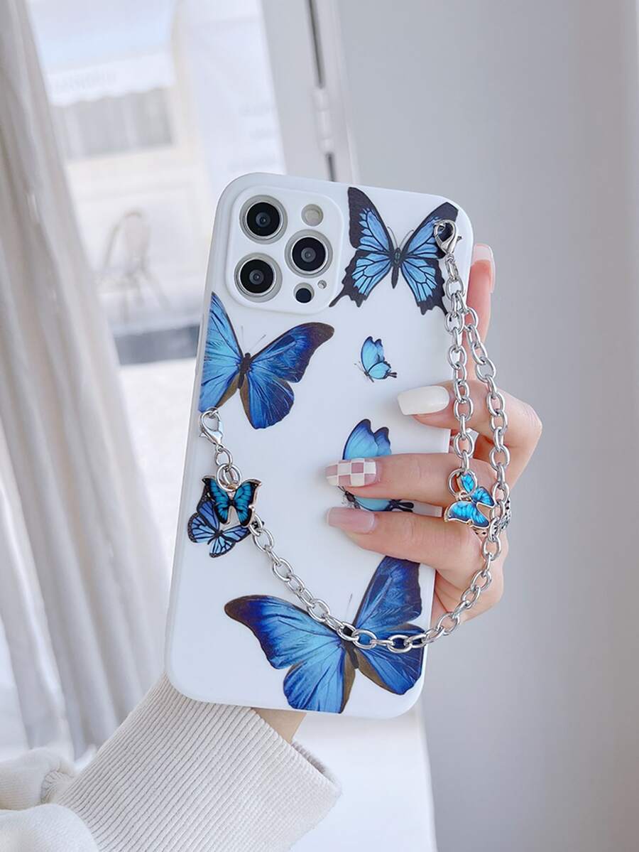 蝴蝶畫手機外殼帶鏈子手繩 - 彩色 - 查看 1