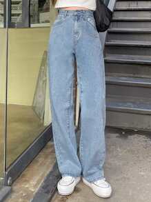 DAZY Letter Patch Straight Leg Jeans - Light Wash - View 3