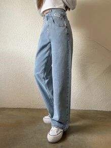 DAZY Letter Patch Straight Leg Jeans - Light Wash - View 6